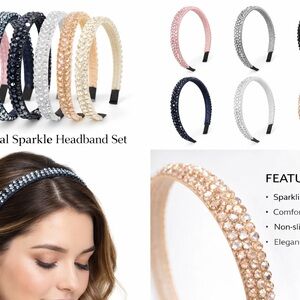 Elegant Sparkle Headband Set - Navy, Pink, White, Cream